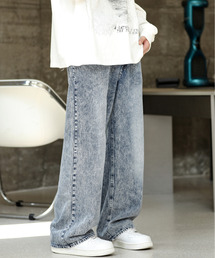【neos -addictive design-】ルーズシルエット ビンテージ ウォッシュ加工 セミワイド デニム パンツ