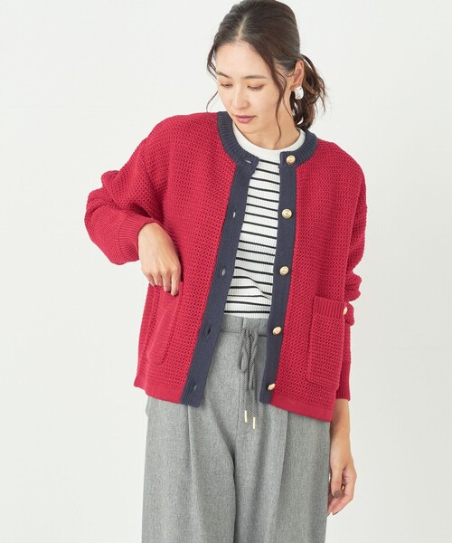 SHIPS Colors（シップス カラーズ）の「SHIPS Colors:〈手洗い可能〉ニット ツイード カーディガン（カーディガン/ボレロ・レディース・レッド/オフホワイト/ネイビー・ONE SIZE）」の3枚目の写真