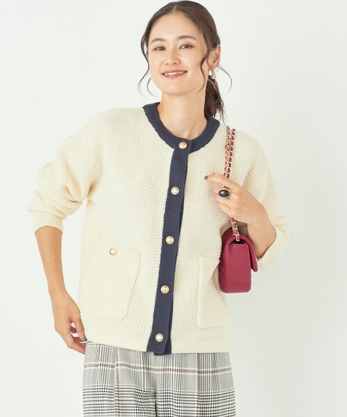 ships新品未使用タグ付✳︎ツイードニットカーディガン✳︎ブラック SHIPS（シップス）の「* 〈着丈が選べる / 手洗い可能〉ツィディ