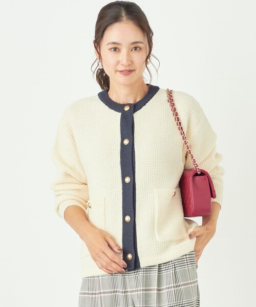 shipsシップス　ニット ツイード カーディガン　ネイビー SHIPS Colors:〈手洗い可能〉ニット ツイード カーディガン