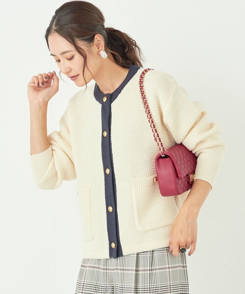 SHIPS Colors（シップス カラーズ）の「SHIPS Colors:〈手洗い可能〉ニット ツイード カーディガン（カーディガン/ボレロ・レディース・レッド/オフホワイト/ネイビー・ONE SIZE）」の16枚目の写真