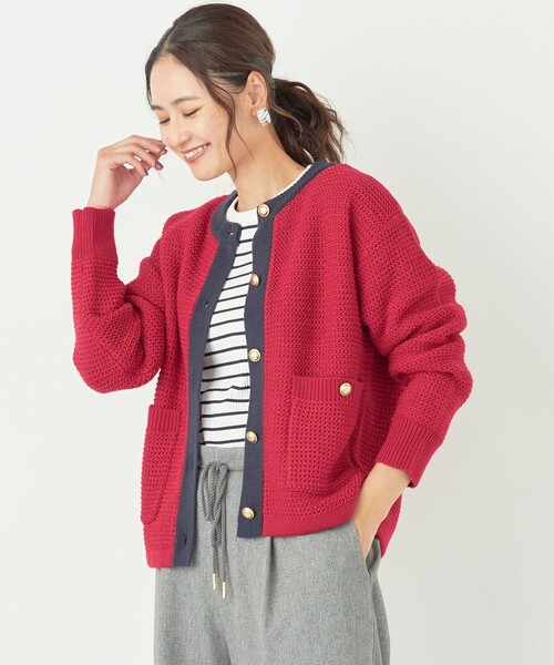SHIPS Colors（シップス カラーズ）の「SHIPS Colors:〈手洗い可能〉ニット ツイード カーディガン（カーディガン/ボレロ・レディース・レッド/オフホワイト/ネイビー・ONE SIZE）」の12枚目の写真