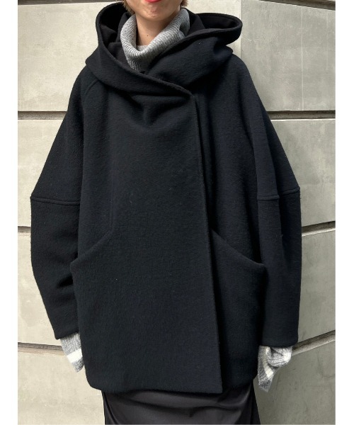 BLACK BY MOUSSY（ブラックバイマウジー）の「hood wool coat(フードウールコート)（ピーコート・レディース・ブラウン/ブラック/ライトベージュ・FREE）」の14枚目の写真