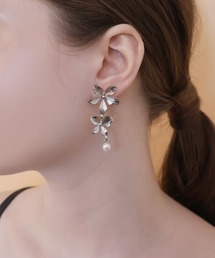 2連 フラワー パールドロップピアス