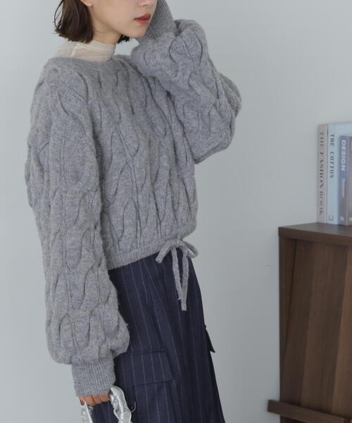 FREE'S MART（フリーズマート）の「◆ウール混ツイストショート丈ドロストニット（ニット/セーター・レディース・レッド/ブラウン/グレー/ホワイト系その他・FREE）」の3枚目の写真