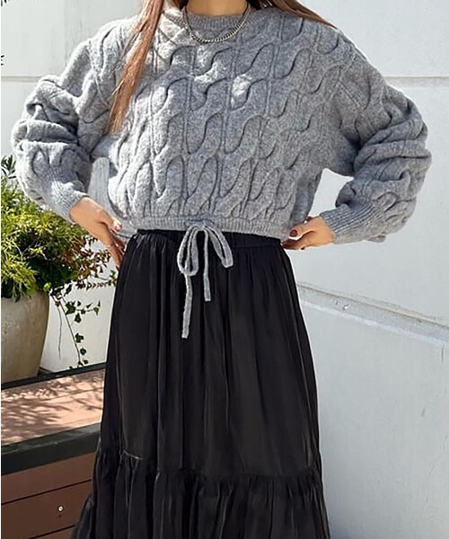 FREE'S MART（フリーズマート）の「◆ウール混ツイストショート丈ドロストニット（ニット/セーター・レディース・レッド/ブラウン/グレー/ホワイト系その他・FREE）」の5枚目の写真