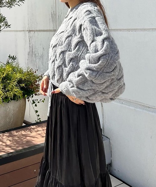 FREE'S MART（フリーズマート）の「◆ウール混ツイストショート丈ドロストニット（ニット/セーター・レディース・レッド/ブラウン/グレー/ホワイト系その他・FREE）」の6枚目の写真