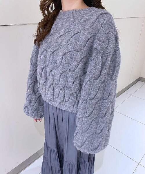 FREE'S MART（フリーズマート）の「◆ウール混ツイストショート丈ドロストニット（ニット/セーター・レディース・レッド/ブラウン/グレー/ホワイト系その他・FREE）」の7枚目の写真