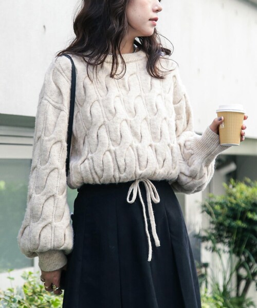 FREE'S MART（フリーズマート）の「◆ウール混ツイストショート丈ドロストニット（ニット/セーター・レディース・レッド/ブラウン/グレー/ホワイト系その他・FREE）」の9枚目の写真