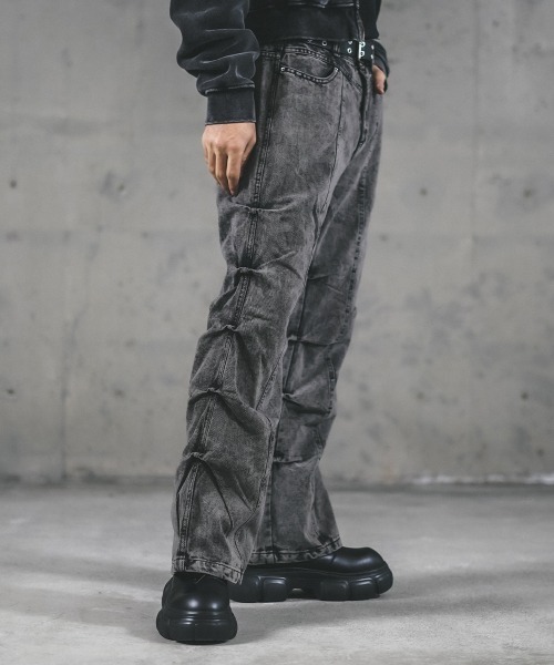 セール】vintage make side tuck flare denim pants / ヴィンテージ