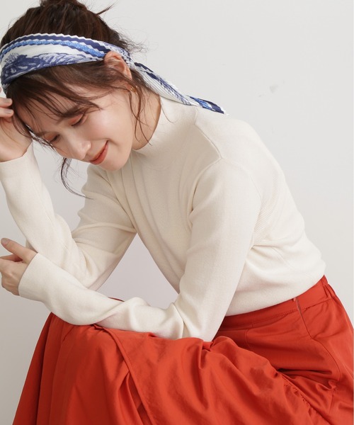 N.（N. Natural Beauty Basic）（エヌエヌナチュラルビューティーベーシック）の「◆総針ボトルネック長袖ニット（Tシャツ/カットソー・レディース・オフホワイト/グリーン/ブラック/パープル・MEDIUM）」の6枚目の写真