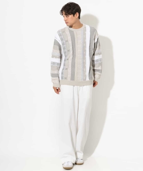 a.v.v（アーヴェヴェ）の「【洗濯機で洗える】3Dワイドシルエットニット（ニット/セーター・メンズ・ライトグレー/ブラック・48/46）」の4枚目の写真