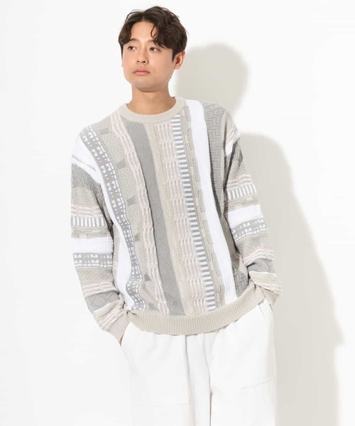 a.v.v（アーヴェヴェ）の「【洗濯機で洗える】3Dワイドシルエットニット（ニット/セーター・メンズ・ライトグレー/ブラック・48/46）」の12枚目の写真