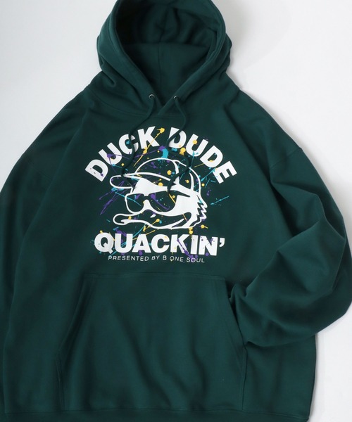 Duck Dude(ダックデュード)の「DUCK DUDE/ダックデュード オーバーサイズ 裏起毛 フロントフェイス バックロゴプリント スウェット プルオーバーパーカー レディース メンズ(パーカー・メンズ・ホワイト/ブラック/グリーン/ブルーグレー・LL/M/L)」の4枚目の写真