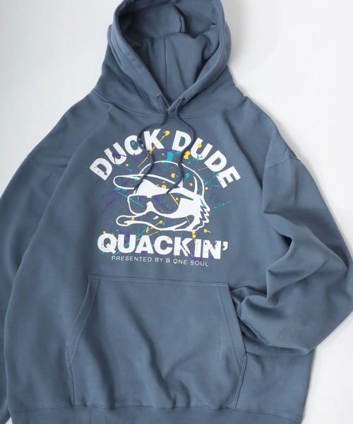 Duck Dude(ダックデュード)の「DUCK DUDE/ダックデュード オーバーサイズ 裏起毛 フロントフェイス バックロゴプリント スウェット プルオーバーパーカー レディース メンズ(パーカー・メンズ・ホワイト/ブラック/グリーン/ブルーグレー・LL/M/L)」の3枚目の写真