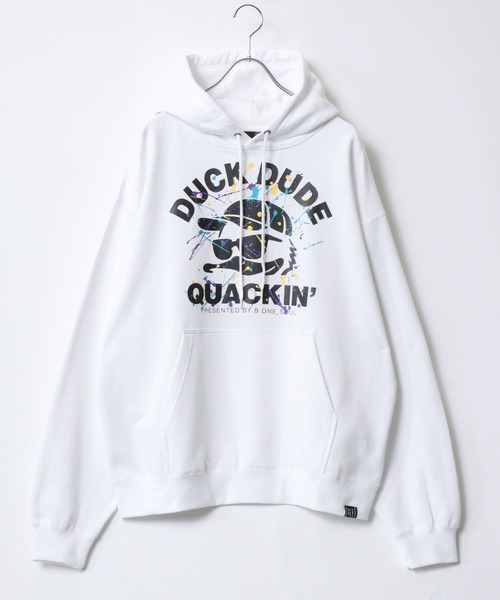 Duck Dude(ダックデュード)の「DUCK DUDE/ダックデュード オーバーサイズ 裏起毛 フロントフェイス バックロゴプリント スウェット プルオーバーパーカー レディース メンズ(パーカー・メンズ・ホワイト/ブラック/グリーン/ブルーグレー・LL/M/L)」の5枚目の写真