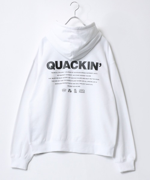Duck Dude(ダックデュード)の「DUCK DUDE/ダックデュード オーバーサイズ 裏起毛 フロントフェイス バックロゴプリント スウェット プルオーバーパーカー レディース メンズ(パーカー・メンズ・ホワイト/ブラック/グリーン/ブルーグレー・LL/M/L)」の6枚目の写真