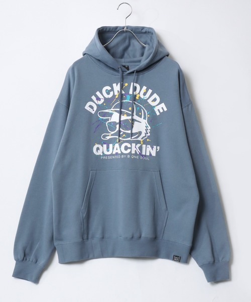 Duck Dude(ダックデュード)の「DUCK DUDE/ダックデュード オーバーサイズ 裏起毛 フロントフェイス バックロゴプリント スウェット プルオーバーパーカー レディース メンズ(パーカー・メンズ・ホワイト/ブラック/グリーン/ブルーグレー・LL/M/L)」の9枚目の写真
