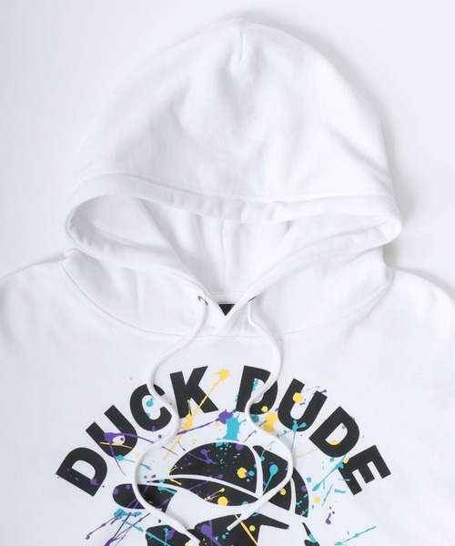 Duck Dude(ダックデュード)の「DUCK DUDE/ダックデュード オーバーサイズ 裏起毛 フロントフェイス バックロゴプリント スウェット プルオーバーパーカー レディース メンズ(パーカー・メンズ・ホワイト/ブラック/グリーン/ブルーグレー・LL/M/L)」の13枚目の写真