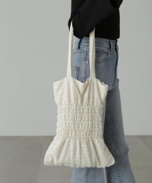 FREE'S MART（フリーズマート）の「◆ウェーブトート（トートバッグ・レディース・ホワイト/ライトグリーン・ﾌﾘ-）」の4枚目の写真