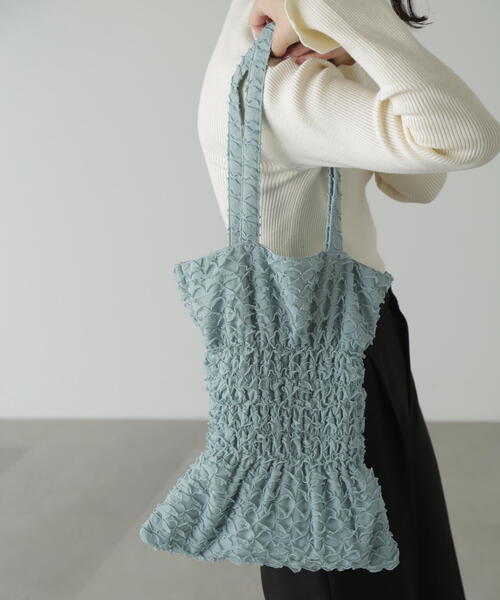 FREE'S MART（フリーズマート）の「◆ウェーブトート（トートバッグ・レディース・ホワイト/ライトグリーン・ﾌﾘ-）」の2枚目の写真