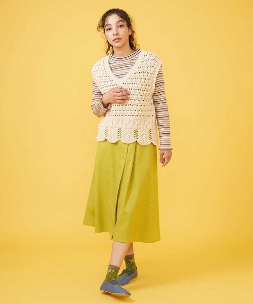 【セール】先染めカルゼ ラップ風スカート（スカート）｜Jocomomola（ホコモモラ）