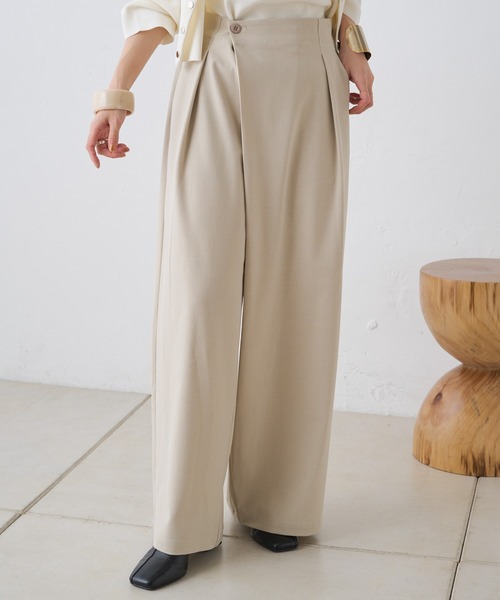 Omekashi（オメカシ）の「ワイドラップパンツ（スラックス・レディース・ベージュ/モカ/ブラック/オフホワイト/グレー/グレー系その他・38/36/34）」の6枚目の写真