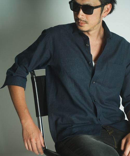 RATTLE TRAP(ラトルトラップ)の「COOL MAX フレンチリネン混 7分袖 シャツ(シャツ/ブラウス・メンズ・ベージュ/ネイビー/カーキ/サックスブルー/ホワイト・M/L/LL/S)」の4枚目の写真