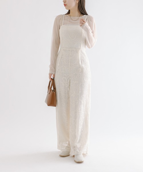 mline（エムライン）の「[mline]レースサロペット（サロペット/オーバーオール・レディース・アイボリー/ブラック・FREE）」の4枚目の写真