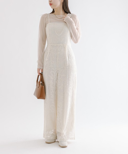 mline（エムライン）の「[mline]レースサロペット（サロペット/オーバーオール・レディース・アイボリー/ブラック・FREE）」の3枚目の写真