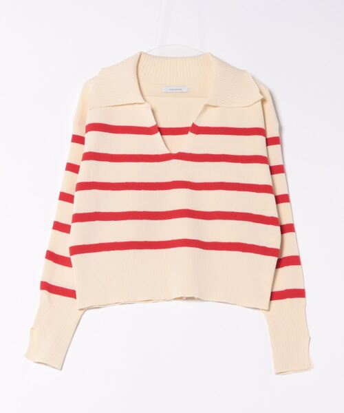 Doux archives（ドゥアルシーヴ）の「襟付き短丈ニット（ニット/セーター・レディース・レッド系その他/ネイビー×ホワイト/ホワイト×ブラック・FREE）」の4枚目の写真