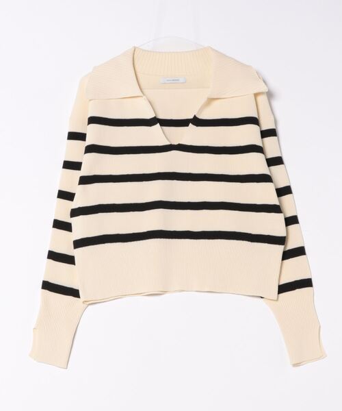 Doux archives（ドゥアルシーヴ）の「襟付き短丈ニット（ニット/セーター・レディース・レッド系その他/ネイビー×ホワイト/ホワイト×ブラック・FREE）」の6枚目の写真