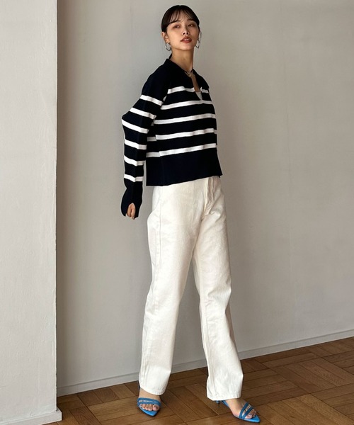 Doux archives（ドゥアルシーヴ）の「襟付き短丈ニット（ニット/セーター・レディース・レッド系その他/ネイビー×ホワイト/ホワイト×ブラック・FREE）」の15枚目の写真