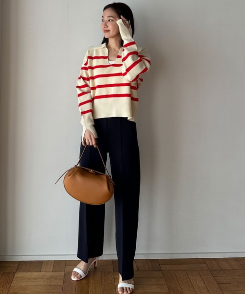 Doux archives（ドゥアルシーヴ）の「襟付き短丈ニット（ニット/セーター・レディース・レッド系その他/ネイビー×ホワイト/ホワイト×ブラック・FREE）」の19枚目の写真