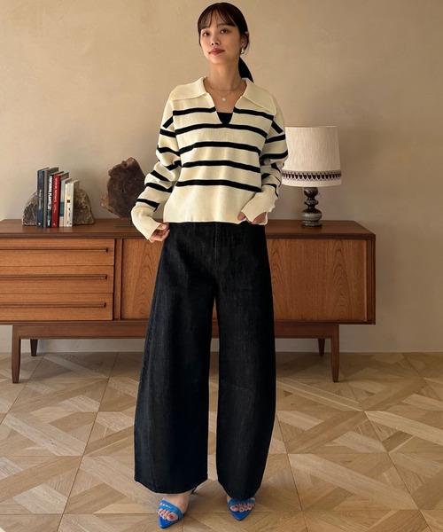 Doux archives（ドゥアルシーヴ）の「襟付き短丈ニット（ニット/セーター・レディース・レッド系その他/ネイビー×ホワイト/ホワイト×ブラック・FREE）」の10枚目の写真