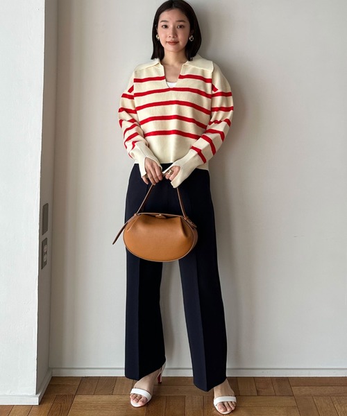 Doux archives（ドゥアルシーヴ）の「襟付き短丈ニット（ニット/セーター・レディース・レッド系その他/ネイビー×ホワイト/ホワイト×ブラック・FREE）」の20枚目の写真