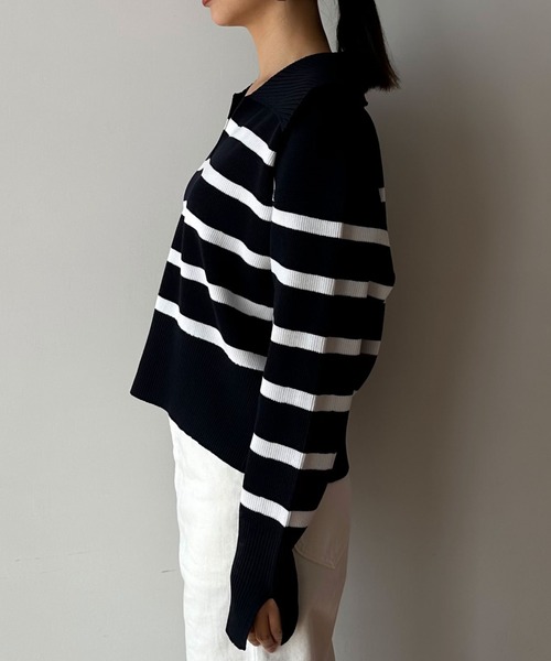 Doux archives（ドゥアルシーヴ）の「襟付き短丈ニット（ニット/セーター・レディース・レッド系その他/ネイビー×ホワイト/ホワイト×ブラック・FREE）」の22枚目の写真