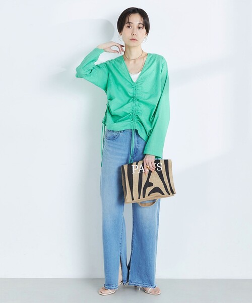 Rie Miller(リエミラー)の「シャーリング2WAYブラウス(シャツ/ブラウス・レディース・グリーン/ブラック/ホワイト・38)」の4枚目の写真