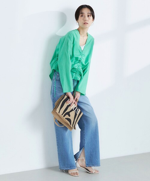 Rie Miller(リエミラー)の「シャーリング2WAYブラウス(シャツ/ブラウス・レディース・グリーン/ブラック/ホワイト・38)」の6枚目の写真