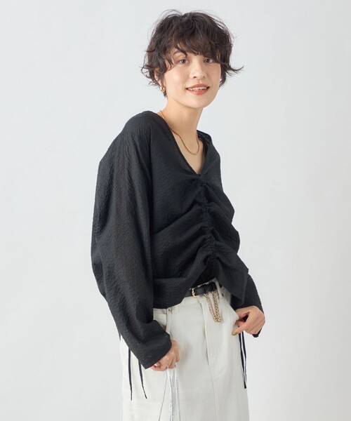 Rie Miller(リエミラー)の「シャーリング2WAYブラウス(シャツ/ブラウス・レディース・グリーン/ブラック/ホワイト・38)」の21枚目の写真