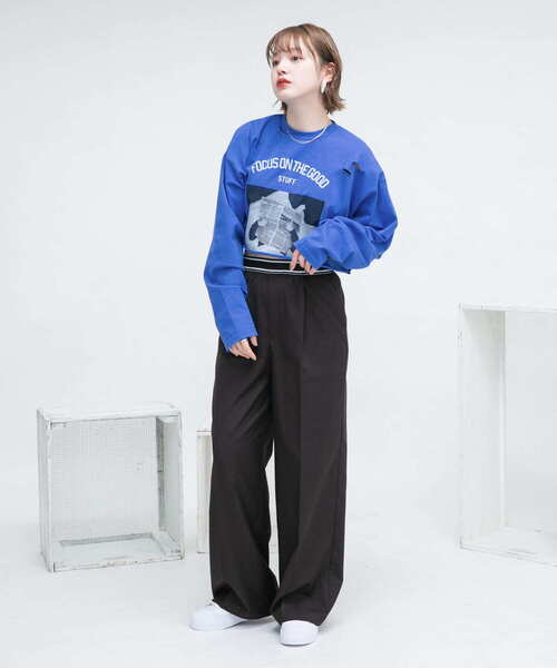 KBF（ケイビーエフ）の「リメイクライククロップドTEE（Tシャツ/カットソー・レディース・チャコールグレー/ブルー/オフホワイト・ONE）」の18枚目の写真