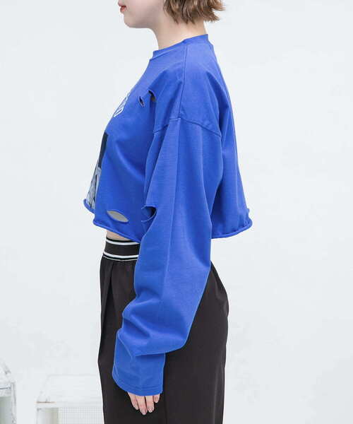 KBF（ケイビーエフ）の「リメイクライククロップドTEE（Tシャツ/カットソー・レディース・チャコールグレー/ブルー/オフホワイト・ONE）」の22枚目の写真