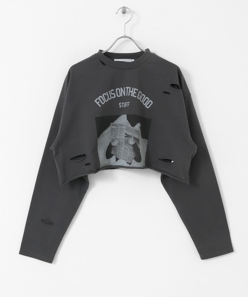 KBF（ケイビーエフ）の「リメイクライククロップドTEE（Tシャツ/カットソー・レディース・チャコールグレー/ブルー/オフホワイト・ONE）」の5枚目の写真