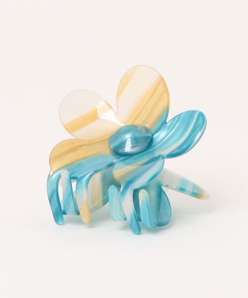 anap mimpi（アナップミンピ）の「フラワー ストライプ ビッグ バンスクリップ ヘアクリップ（バレッタ/ヘアクリップ・レディース・ターコイズブルー/アイボリー/ブラウン・FREE）」の4枚目の写真