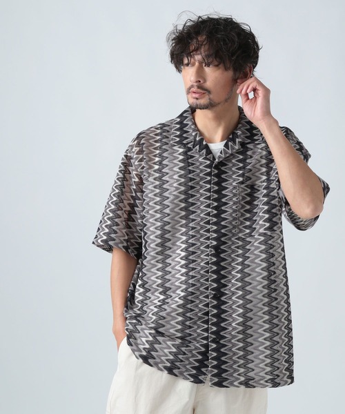 BAYFLOW(ベイフロー)の「ウェーブレースハーフスリーブシャツ(シャツ/ブラウス・メンズ・グレー/イエロー/ベージュ・MEDIUM/LARGE)」の2枚目の写真