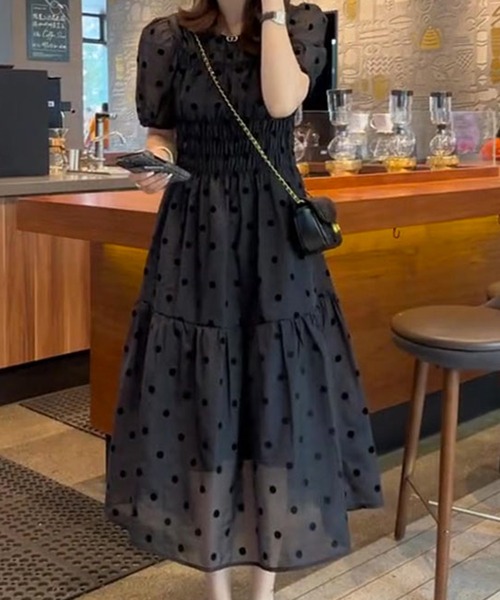Twinkle;pm（トゥインクルピーエム）の「パフスリーブドットオーガンジーワンピース（ワンピース・レディース・ブラック・SMALL/MEDIUM/LARGE/X-LARGE）」の5枚目の写真