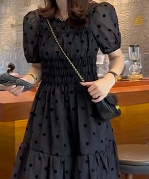 Twinkle;pm（トゥインクルピーエム）の「パフスリーブドットオーガンジーワンピース（ワンピース・レディース・ブラック・SMALL/MEDIUM/LARGE/X-LARGE）」の3枚目の写真