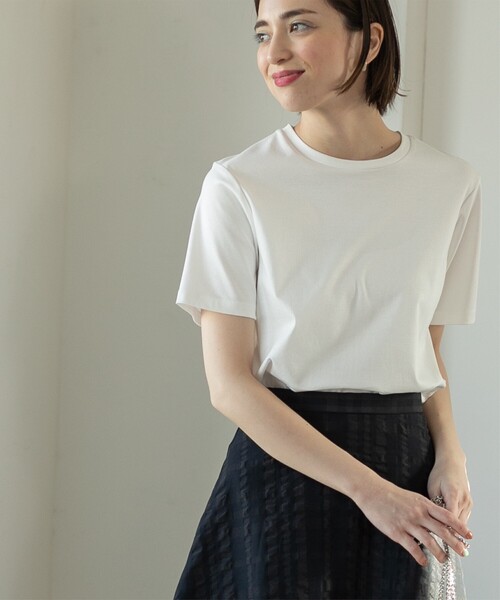 OPAQUE.CLIP(オペークドットクリップ)の「◆ベーシックTシャツ/SILKY SUPIMAコットン100%【イージーケア/洗濯機洗い可】(Tシャツ/カットソー・レディース・ホワイト/ピンク/ライトベージュ/ブラウン系その他/ブラック・36/42/40/38)」の12枚目の写真