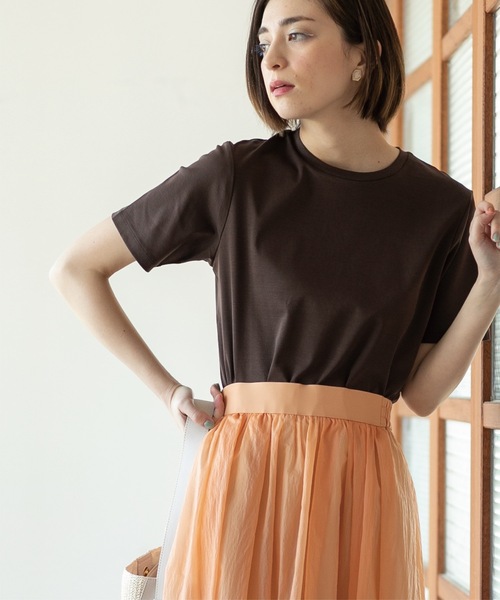 OPAQUE.CLIP(オペークドットクリップ)の「◆ベーシックTシャツ/SILKY SUPIMAコットン100%【イージーケア/洗濯機洗い可】(Tシャツ/カットソー・レディース・ホワイト/ピンク/ライトベージュ/ブラウン系その他/ブラック・36/42/40/38)」の3枚目の写真