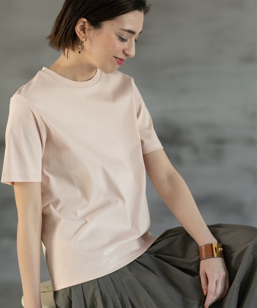 OPAQUE.CLIP(オペークドットクリップ)の「◆ベーシックTシャツ/SILKY SUPIMAコットン100%【イージーケア/洗濯機洗い可】(Tシャツ/カットソー・レディース・ホワイト/ピンク/ライトベージュ/ブラウン系その他/ブラック・36/42/40/38)」の5枚目の写真